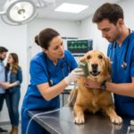 chien avec détresse respiratoire pris en charge par des vétérinaires