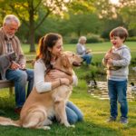 une famille avec beaucoup d'animaux de compagnie