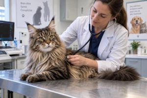 chat maine coon chez le vétérinaire